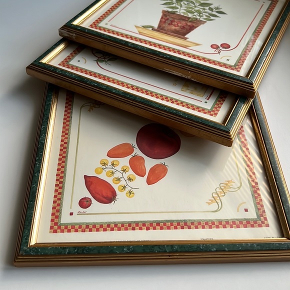 ✨ 1996 ART RESOURCES INT LTD -Set of 3 Framed Prints TOMATOES - HERBS - PASTA. - Picture 15 of 16